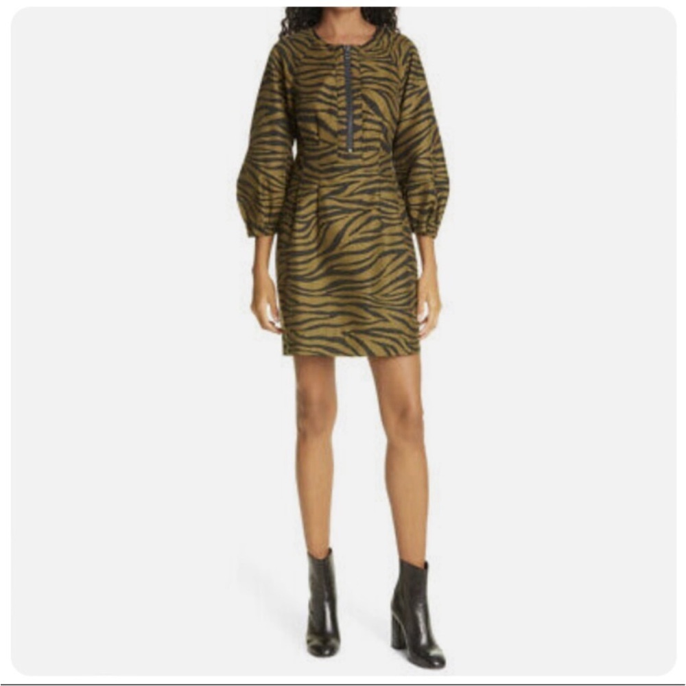 Veronica Beard Zebra Print Puff Sleeve Dress NWT